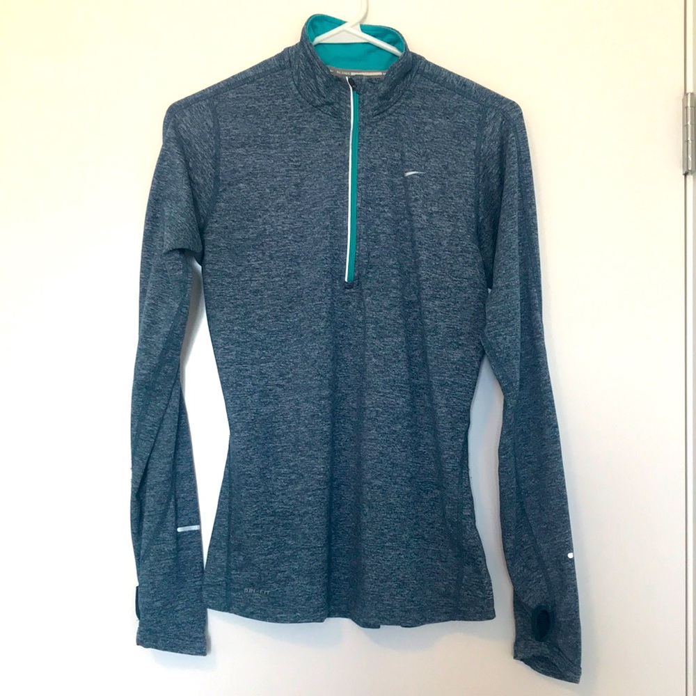 Nike Women's Dark Heathered Teal Half-Zip Long Sleeve Top